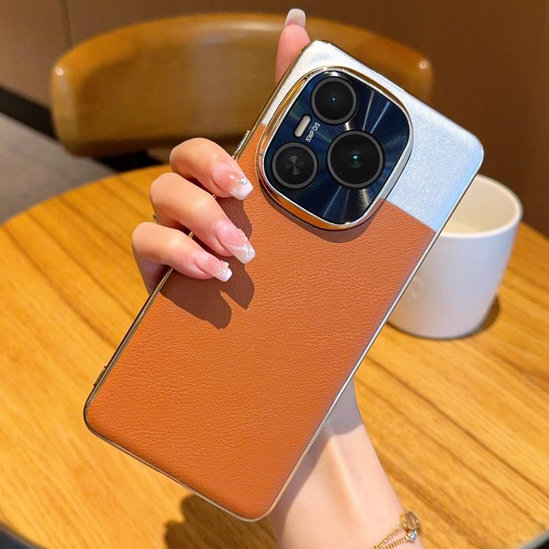 Color Collision Brown Leather Case For Honor Power Metal Camera Lens Protection High-end Gold Plating Bumper Shockproof Cover