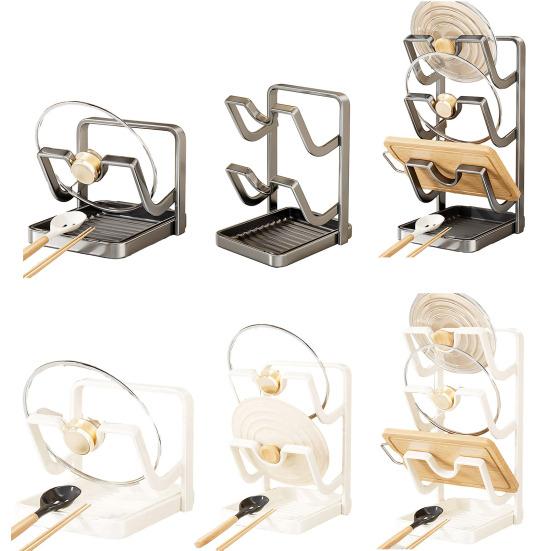 Yousheng Countertop Pot Lid Organizer Pan Lid Storage Rack with Removable Drip Tray And Spoon Rest Kitchen Counter Organizer While Cooking for Lids