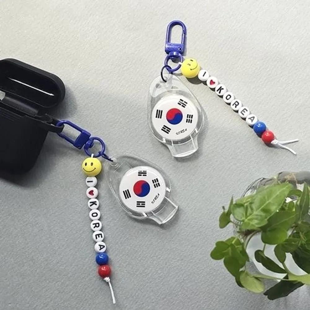 2 Pieces) Korean Flag Whistle Woongwon Keyring Accessory Bag Hanger Group Cheering Tool Sports Day Athletic Meet Gift for Foreigners