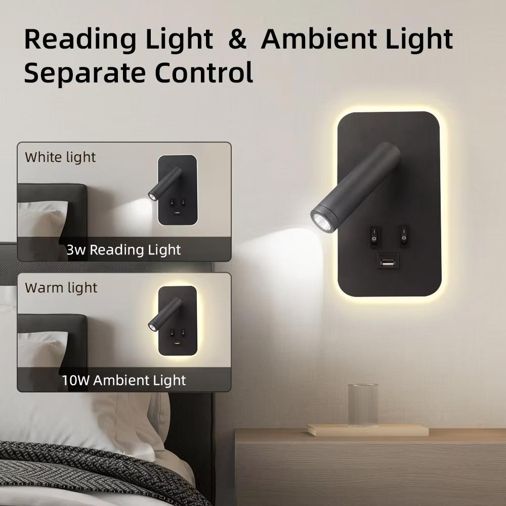 LED Minimalist USB Charging Wall Lamp With Dual Control Switch, Lamp Head Can Rotate 330 ° For Indoor Bedside Corridor Lighting