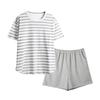 2023 Women's Summer Striped Short Sleeve Set with Chest Pad (Shorts and Long Pants)