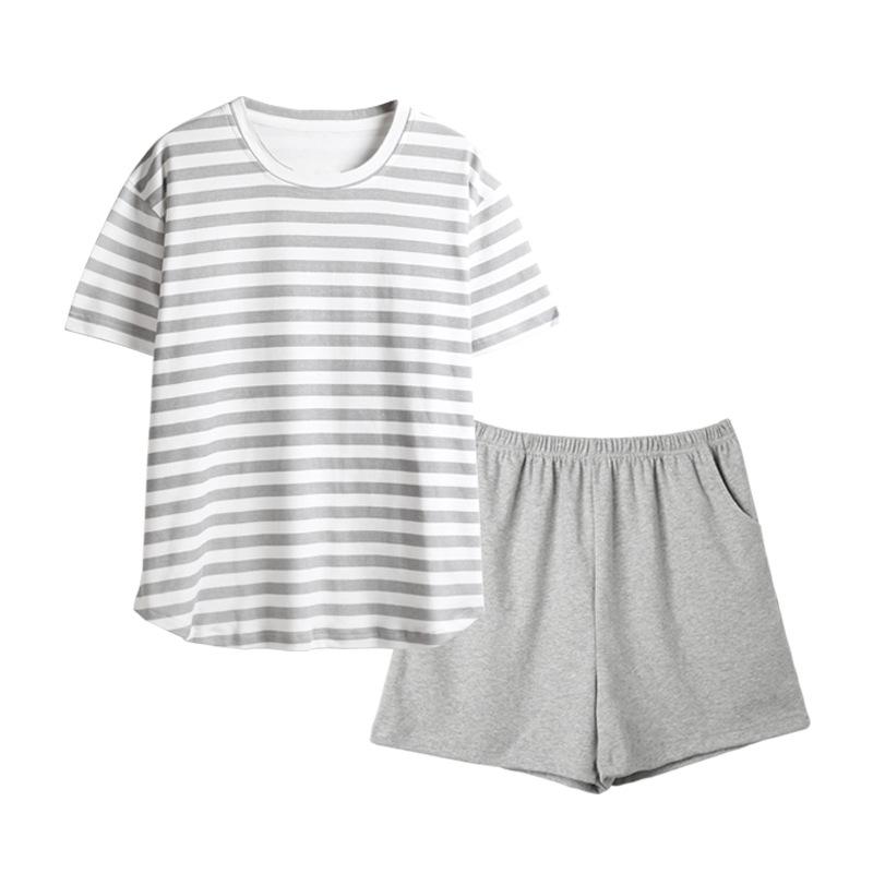 2023 Women's Summer Striped Short Sleeve Set with Chest Pad (Shorts and Long Pants)