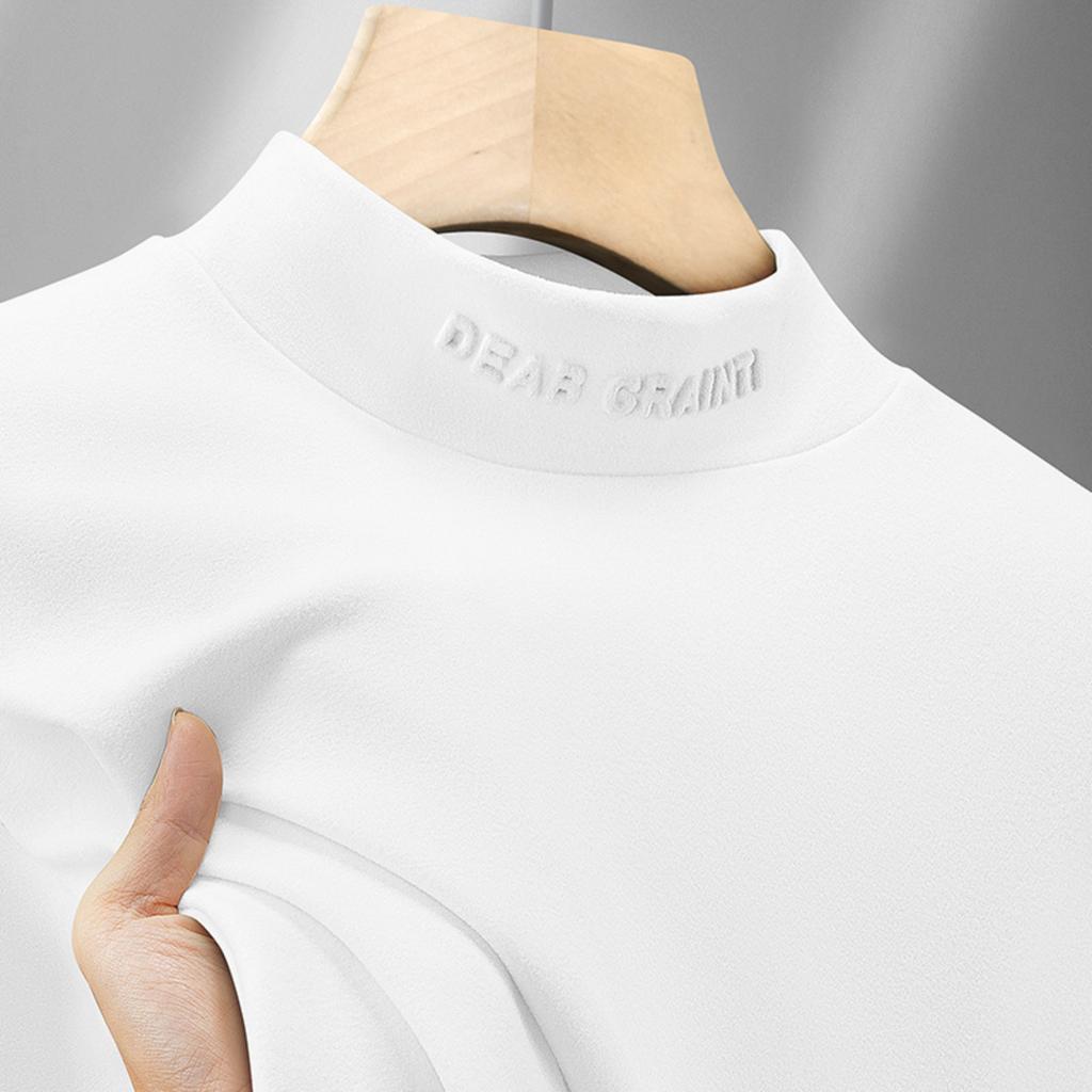 Men's Double-Fleece Thermal Base Layer Top For /Winter Thickened Warmth Solid Colour Men's T-Shirt Half-High Neck Fleece-Lined Inner Layer