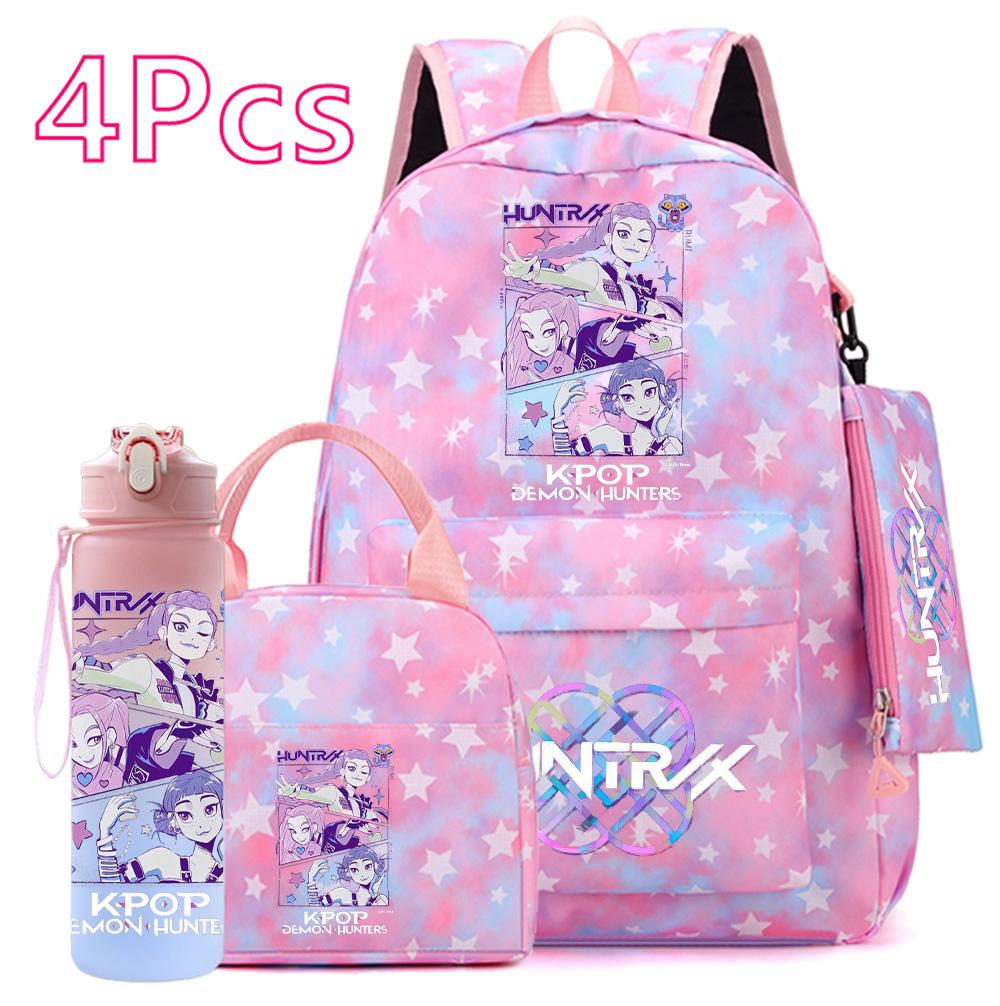 4Pcs/set KPOP Printed Backpack Handbag Pencil Case Withh 750Ml Water Bottler for Teenager Boy Girl Large Capacity Bookbag Schoolbag Drinking Cup