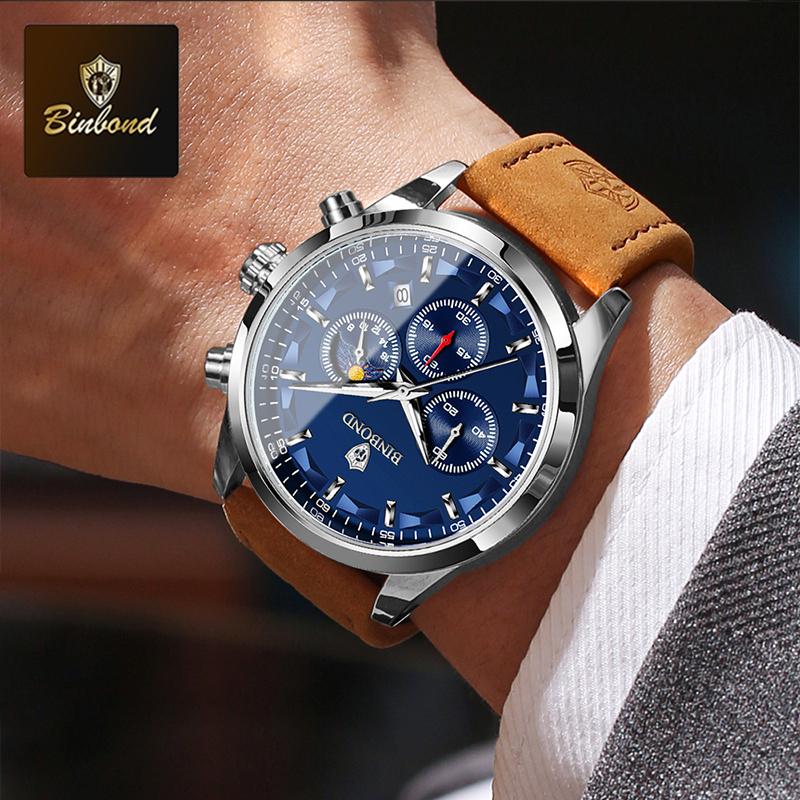 Casual Sport Watches Blue Multifunction Quartz Watch Calendar Wateproof Stainless Steel Chronograph Wristwatch
