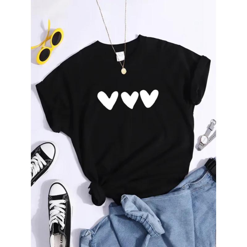 

Футболка размера плюс с черным сердцем, универсальная летняя удобная футболка, уличные мягкие футболки с коротким рукавом, базовые футболки для женщин и мужчин 5XL
