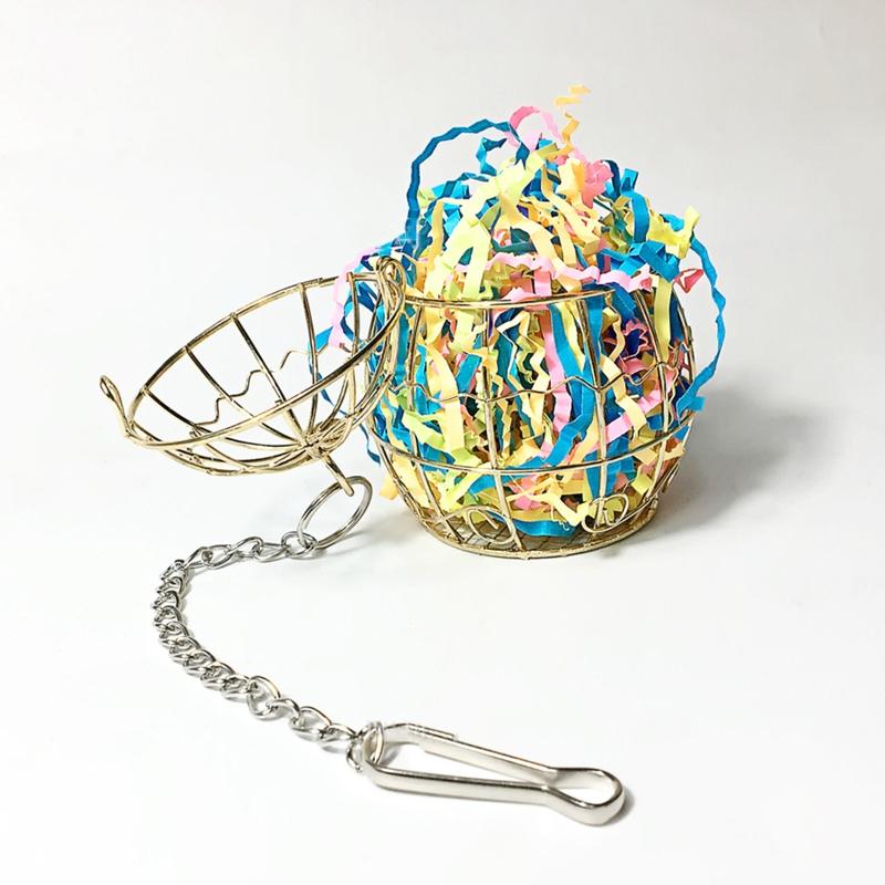 1pc Parrot Toy Metal Cage Bird Chewing Toys Small Pet Hamster Feeding Toys Basket Rabbit Foraging Bird Toys