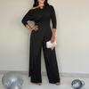 Elegante Jumpsuits für Damen Frühling Einfach Elegant Büro Dame Locker Gerafft Cold Shoulder Gespaltenes Bein Weiter Bein Jumpsuit