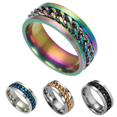 Chain Rotatable Chain Glittering Jewelry Gift Men Finger Ring for Club