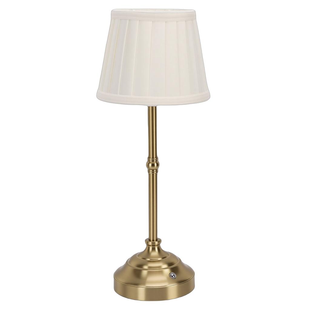 Cordless Table Lamp with Pleated Fabric Shade Aluminum Dimmable Rechargeable Bedside Night Light for Home Restaurant