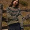 Europe, America, Autumn and Winter New Fair Island Contrasting Color Jacquard Sweater Retro Round Neck Long Sleeve Pullover Knitted Sweater Top