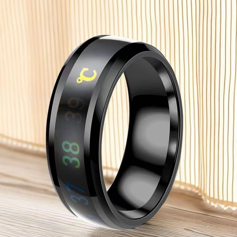 

Умное кольцо из титановой стали, чувствительное к температуре, для мужчин - Европейский и американский стиль, меняющее цвет, не выцветающее Size 13