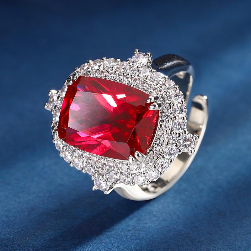 Jewelry Copper Bottom Gold-Plated Simulation Red Corundum Retro Set Female Main Stone 10 * 14