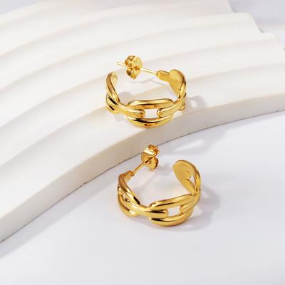 Gold Open Link Chain Hoop Earrings Minimalist Small Loop Ear Studs For Women