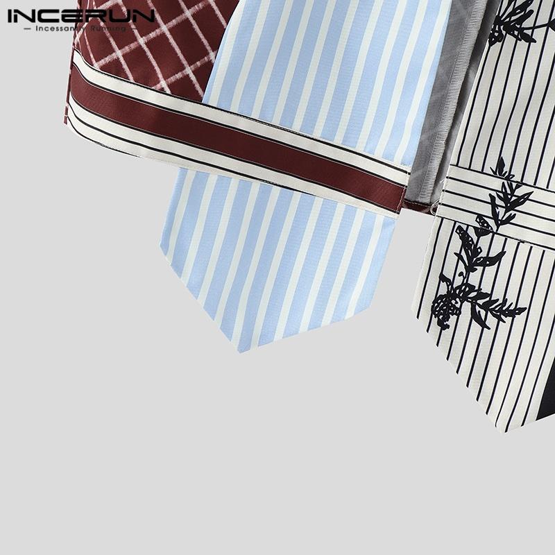 INCERUN Summer Men Sleeveless Plaid Striped Print Irregular Short Tank Tops