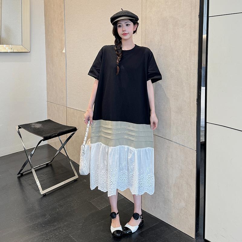 DIMANAF Women 2025 Summer Plus Size Casual Short Sleeve Oversize Pleated Long Shirt Dress Loose Dress New