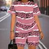1116 New Casual Versatile Simple Stripe Color Matching Printing Crew Neck Short Sleeve Set