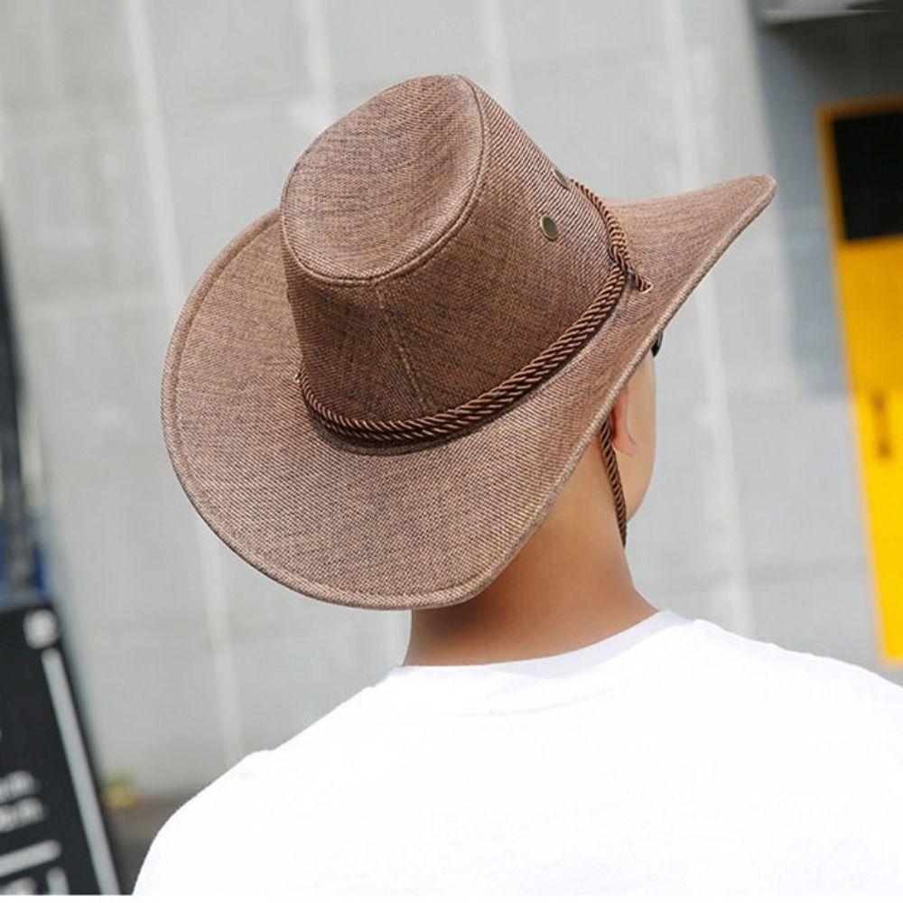 Linen Western Cowboy Hat Beach Cap Beach Sunscreen Cap Casual Summer Sun Hat  Beach