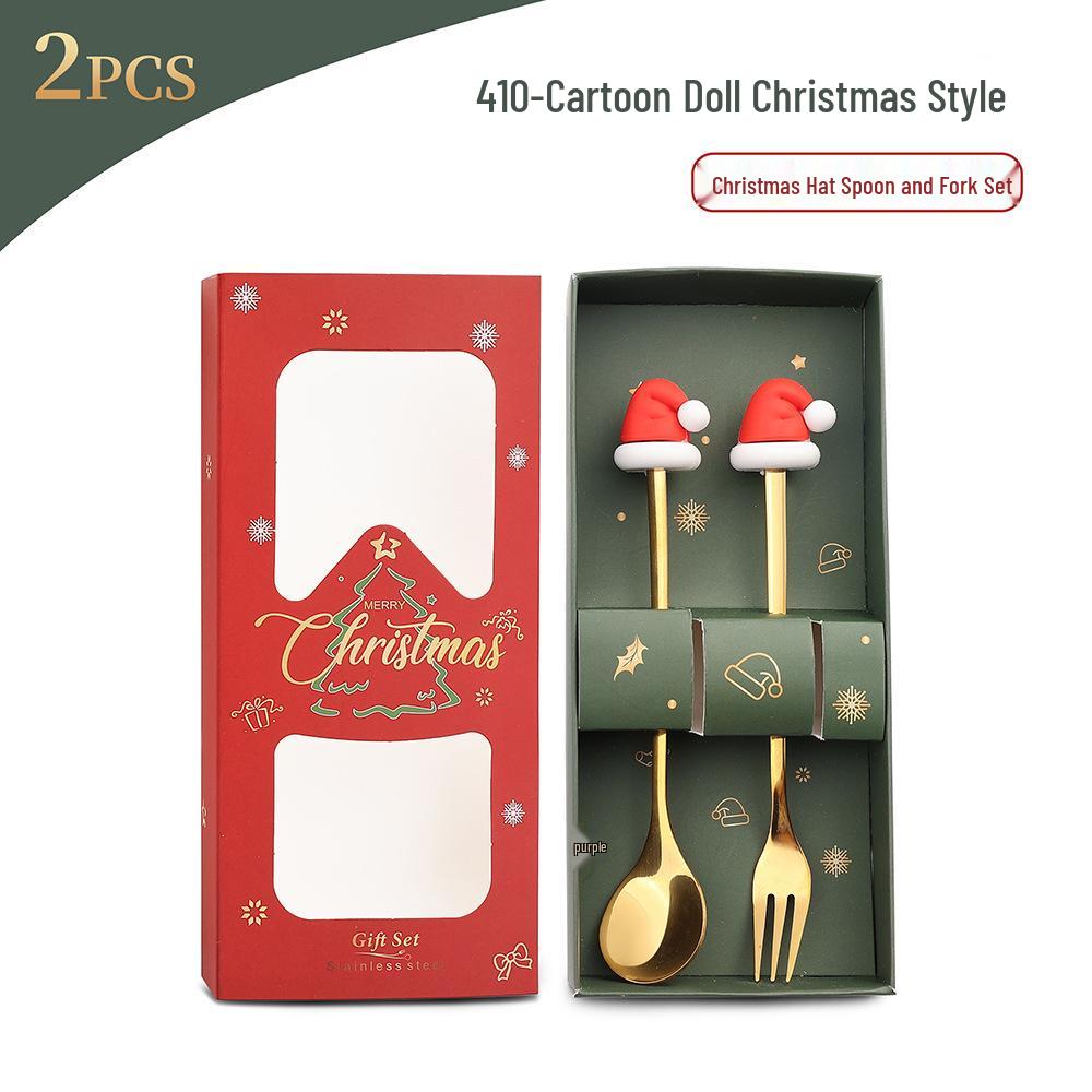 Weihnachtsbaum Edelstahl Löffel- und Gabelset - Kreatives Dessert- und Kaffee-Besteck