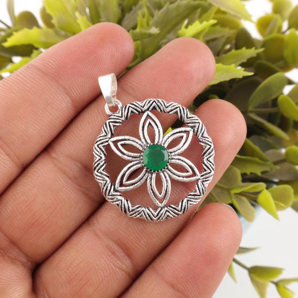 Green Onyx Pendant Handmade Gemstone Jewelry, 925 Solid Sterling Silver Pendant Unique Design Jewelry