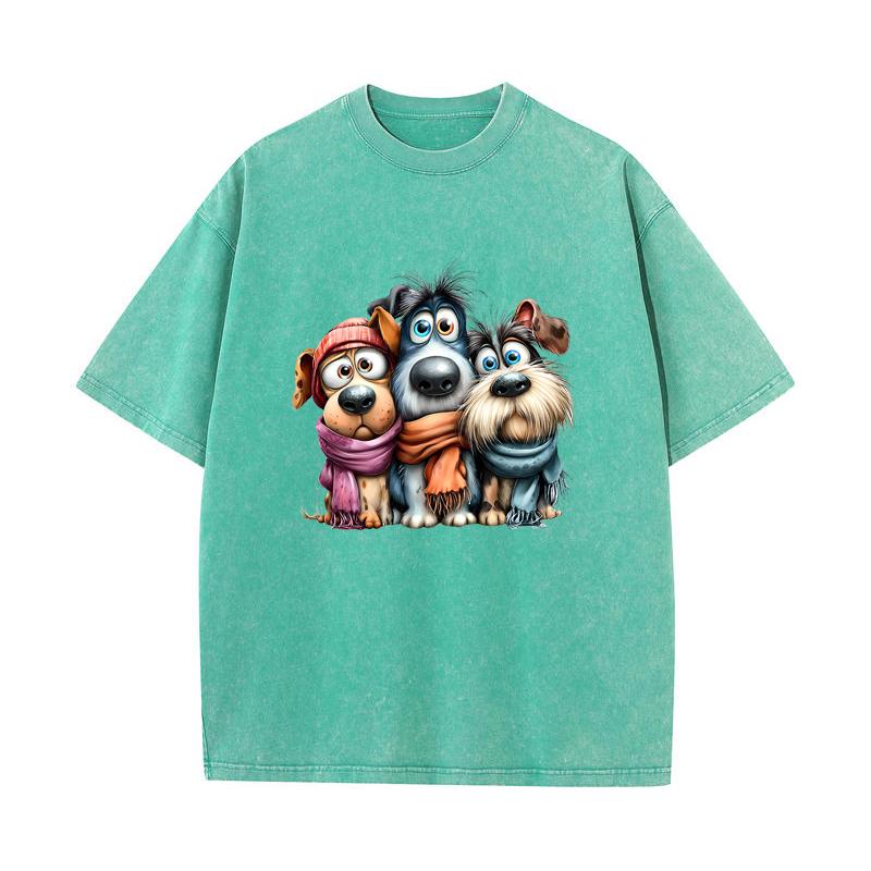 SX-73 MINISO 2026 Summer Vintage Wash  Printed Pure Cotton Shoulder Style Men's and Women's Round Neck Short Sleeved Couple T-shirt