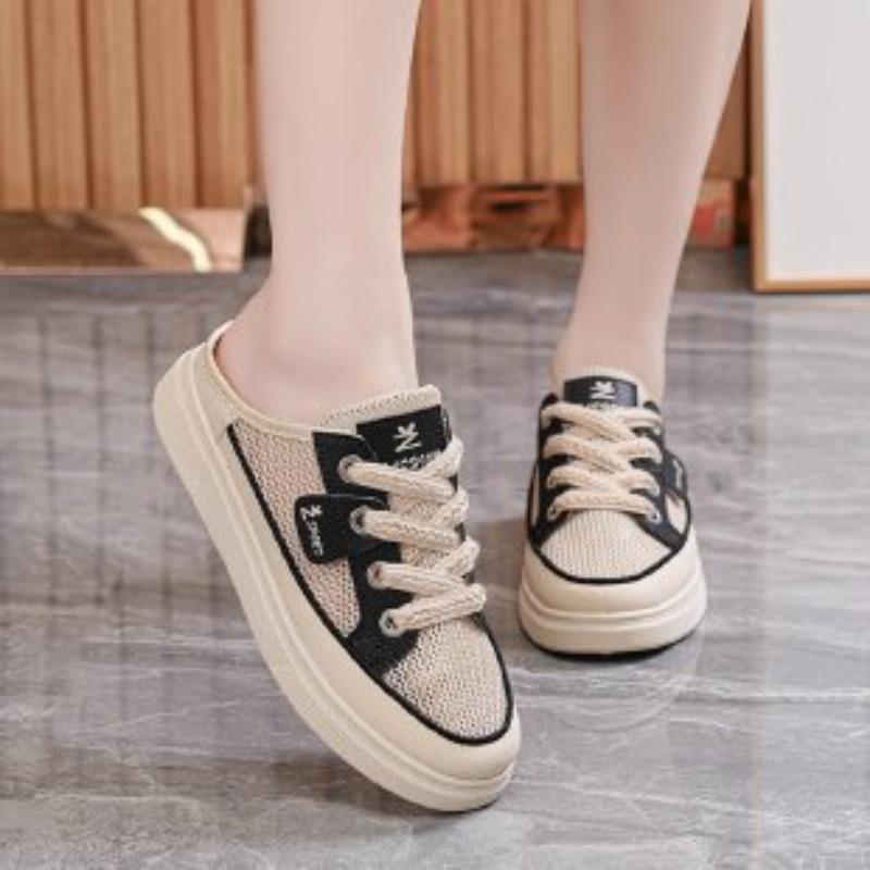New Style of Transparent Mesh Hollowed-out Shoes for Students, Casual Half-drag Women's Shoes