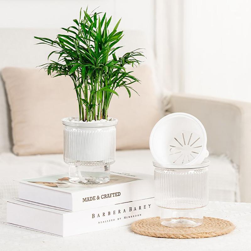 Mini Self Watering Flower Pot Fish Tank Transparent Plastic Plant Pots Self Watering Planter Pot Vase For Home Decoration