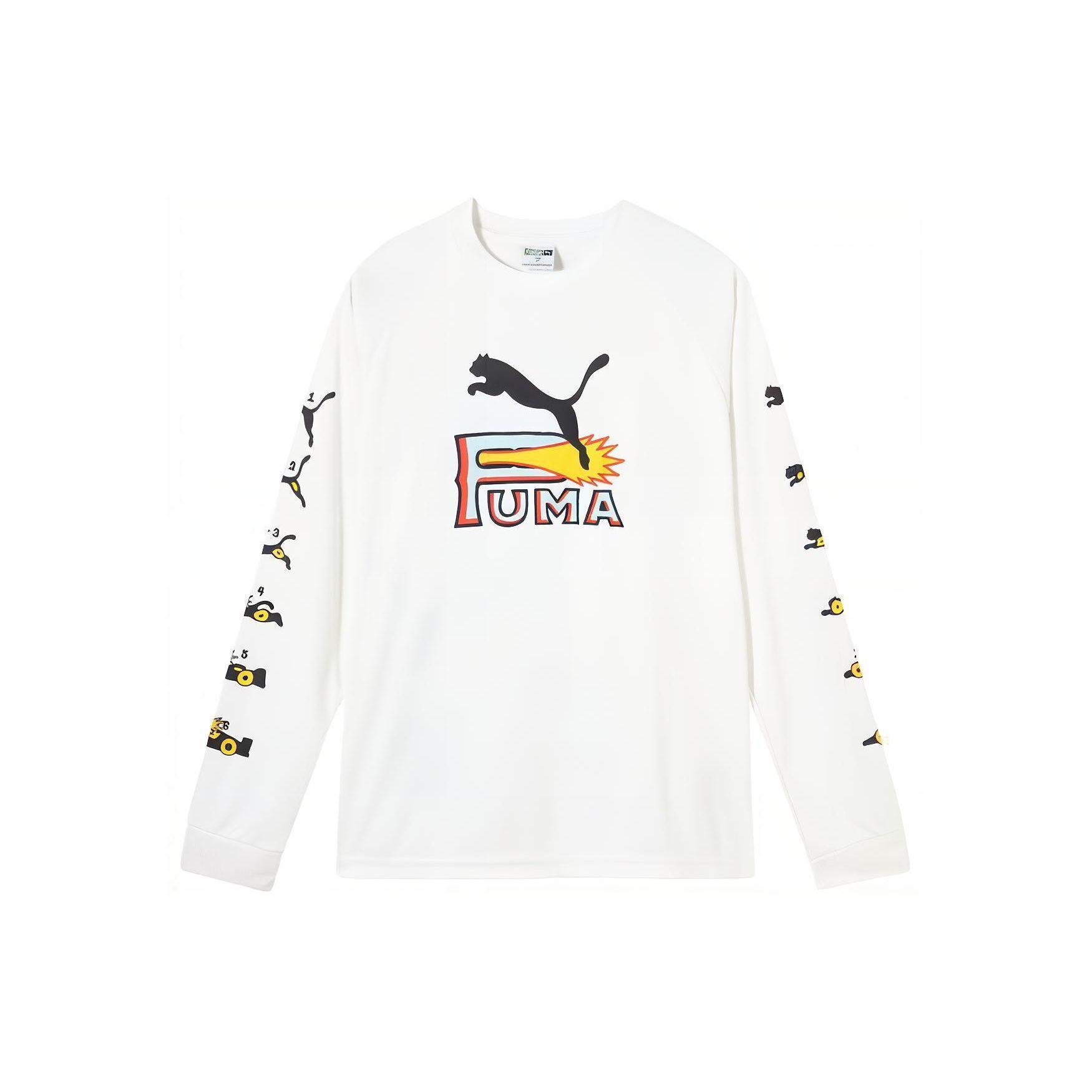 

Puma Printed Crew Neck Long Sleeve T-Shirt Unisex Tops White 631504-02 XS