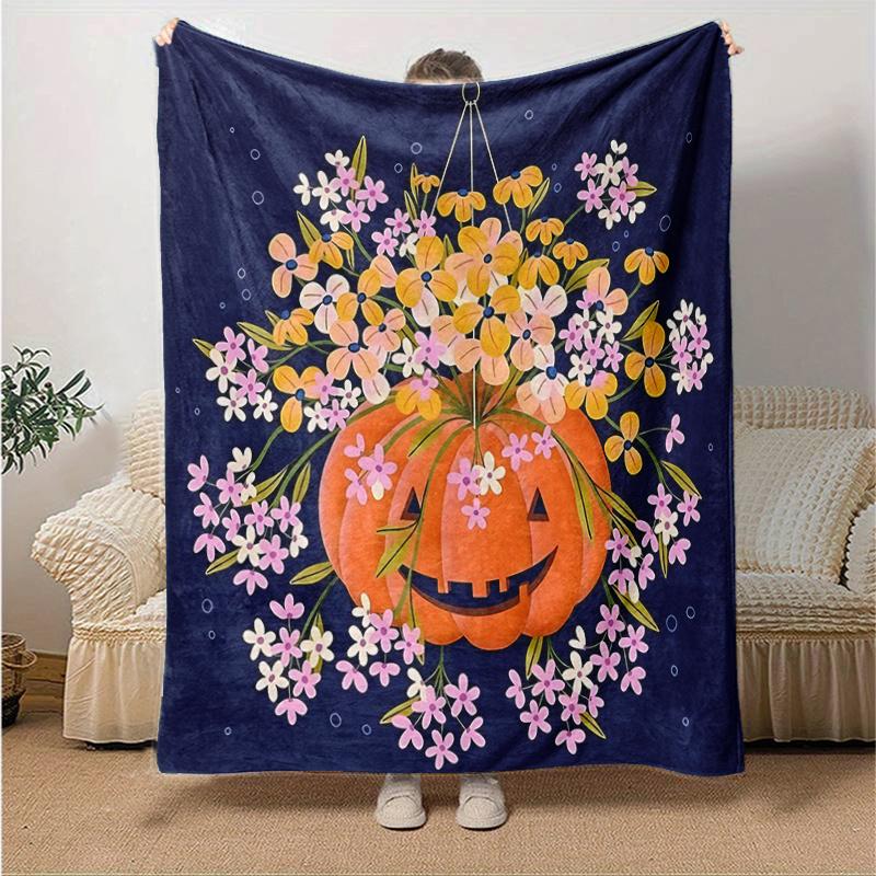 1pc Floral & Pumpkin Ideas Blanket Cute Home Decor Soft Perfect Gift for Birthday or Christmas, Living Room, Travel, Camping