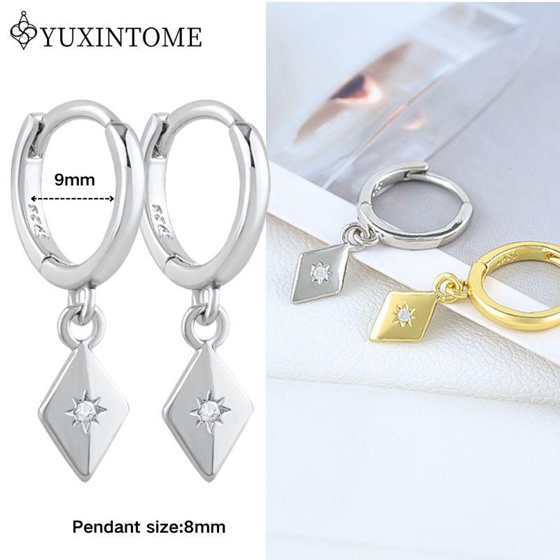 YUXINTOME 925 Silver Ear Needle Zircon Hoop gold Earrings For Women Square Plate Pendant Cutout Heart Earrings Fashion Jewelry