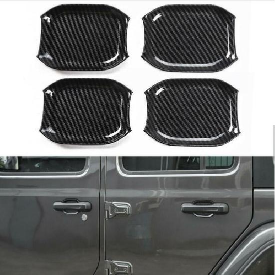 For - Jeep Gladiator JT Carbon Fiber Look Door Handle Bowl Cover Trim 4P