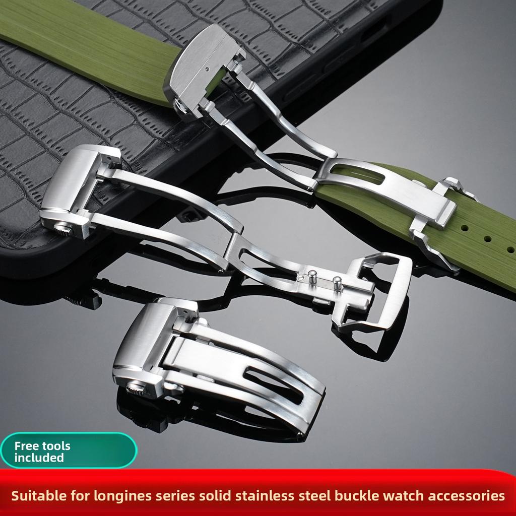 For Longines 18mm Adjustable Butterfly Watch Buckle For Silicone rubber strap Stainless Steel Metal Clasp Watch band Accessories
