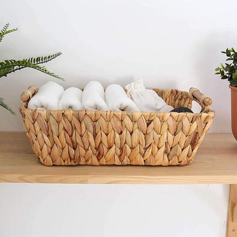 Hand-woven Storage Basket Rattan Storage Box Rectangular Storage Tray Desktop Grocery Organizer Fruit Basket Snack Bread Baskets