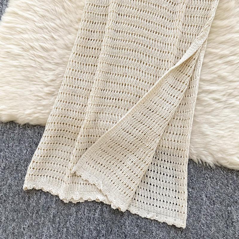 Women's Vacation Style Halter Dress Summer Deep V-neck Slit Backless Strappy Dress