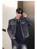 Herren High-End Distressed Denimjacke - Frühling & Herbst Schulterpolster Motorradstil