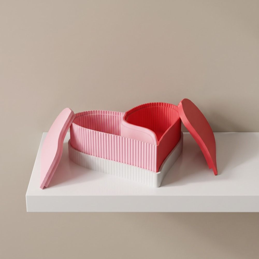 2 Compartments Heart-Shaped Jewelry Box 3D Printed Double Colors Storage Box  Gift for Girlfriend