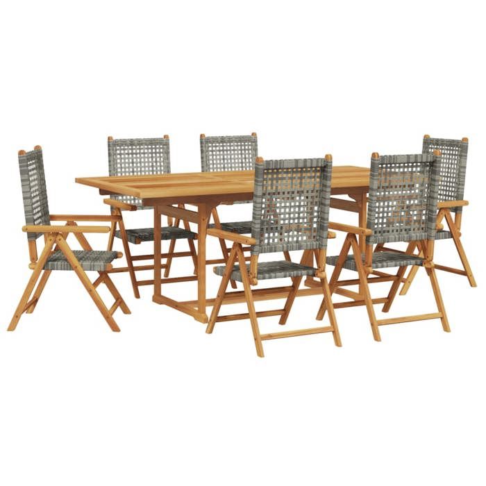 VidaXL 7-piece Garden Dining Set Grey Rattan and Solid Wood, Outdoor Dining Set, Dining Room Furniture 3281731