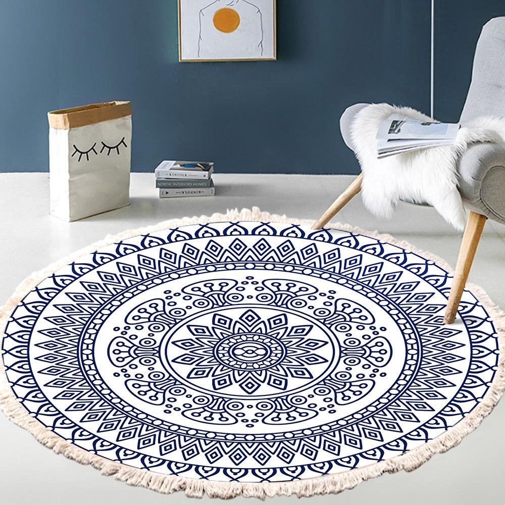 Large Round Bedroom Carpet With Tassels Macrame Tassel Floor Mat for Living Room Cotton Linen Muslim Prayer Mat Rug Custom Size