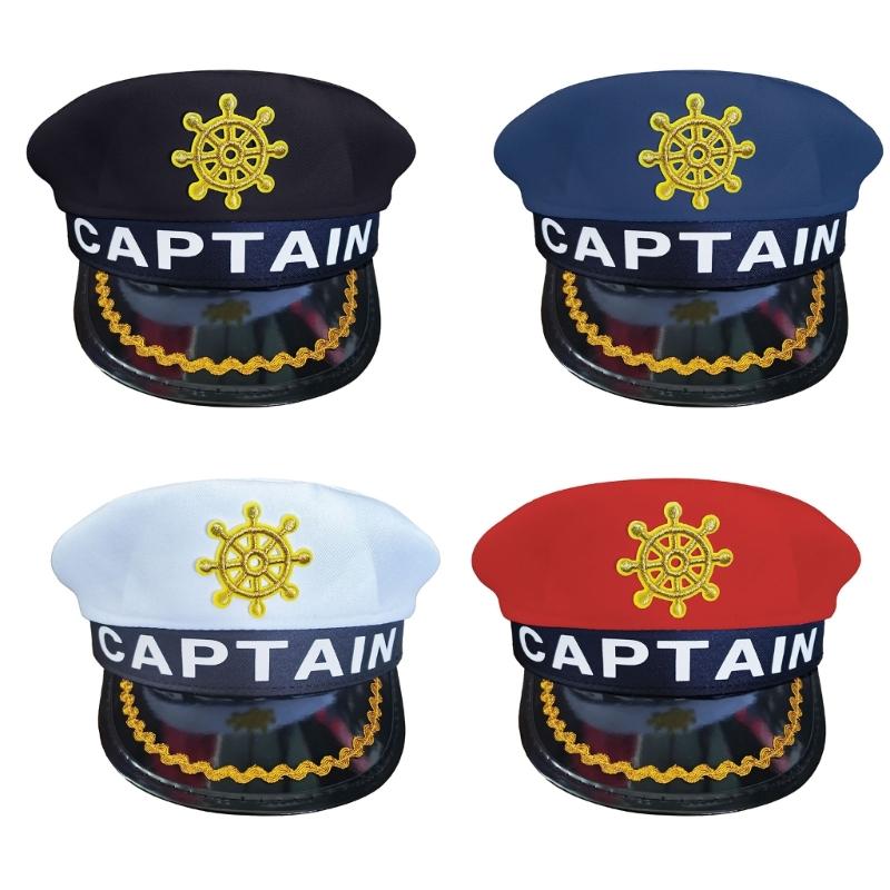 Breathable Captain Hat with Embroidery and Letter Design Marine Hat for Adult Youth Halloween Party Cosplay Headpiece