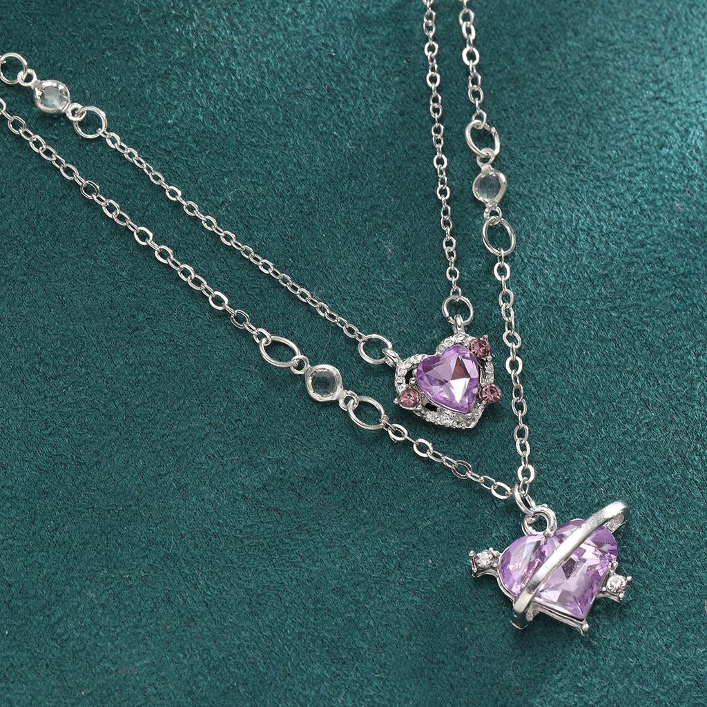 3 Pcs Crystal Heart Planet Pendant Necklace Set for Women Fashion Y2K Zircon Aesthetic Charm Clavicle Chain Party Girl Jewelry