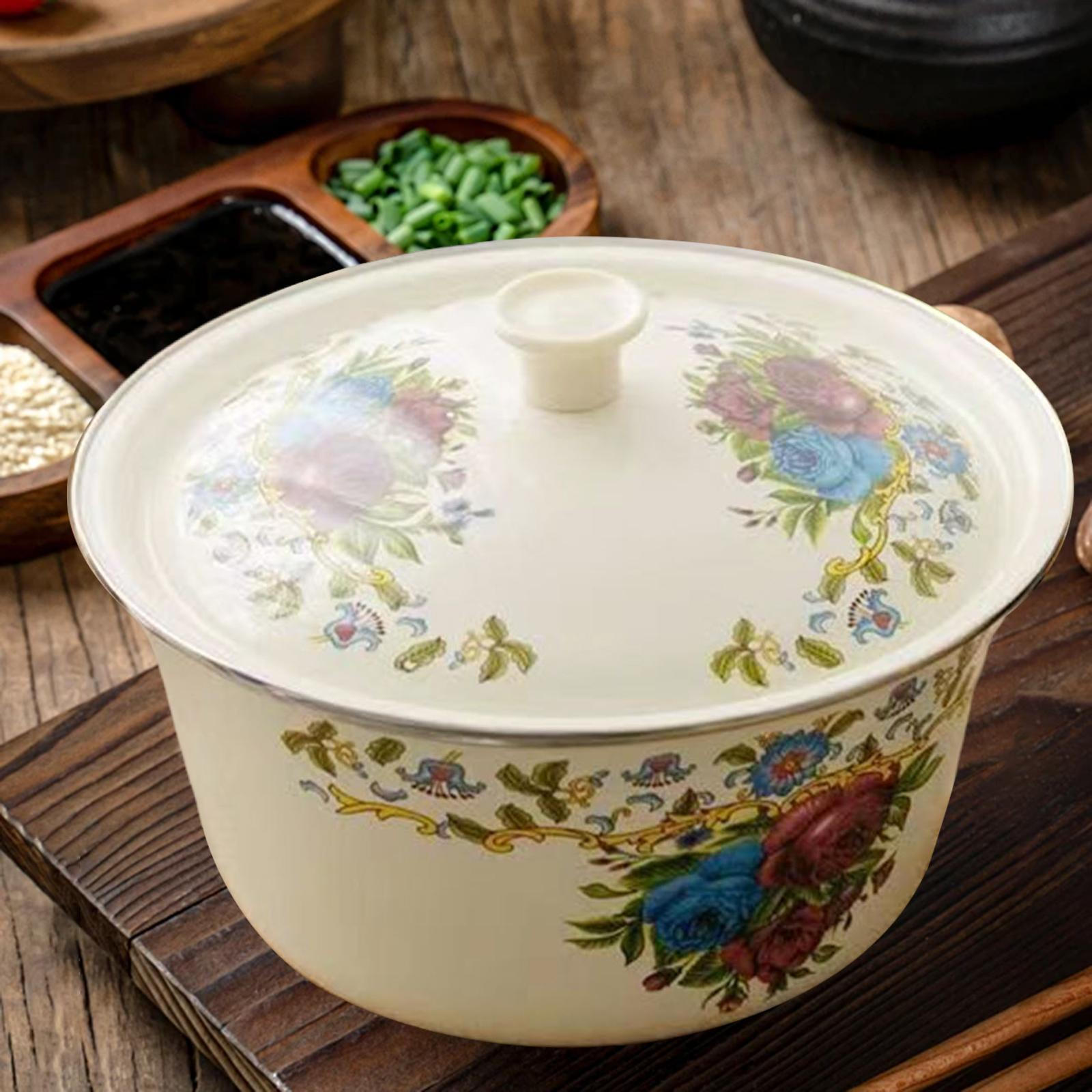 Эмалированная миска с цветочным узором, Толстостенная кухонная миска для смешивания, Емкость для хранения, Винтажный дизайн 3L