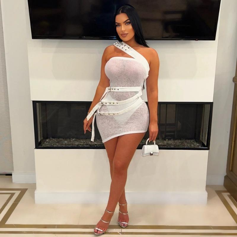 

Платье с косыми плечами, прозрачное, женское, сексуальное, нестандартное, короткое платье XXL