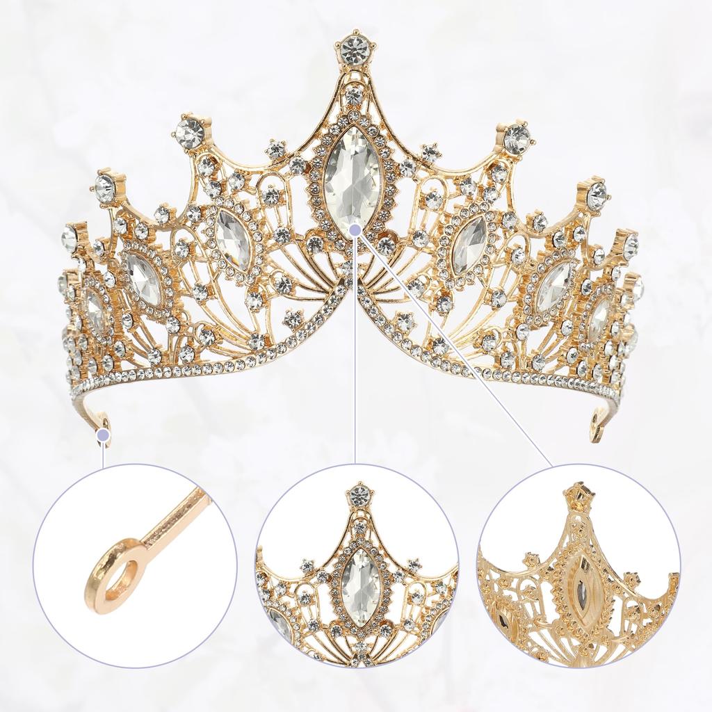 VOCOSTE Crown Tiara for Hair Gold and White Women, Princess, Bride, Wedding, Party, Cosplay, Accessory,