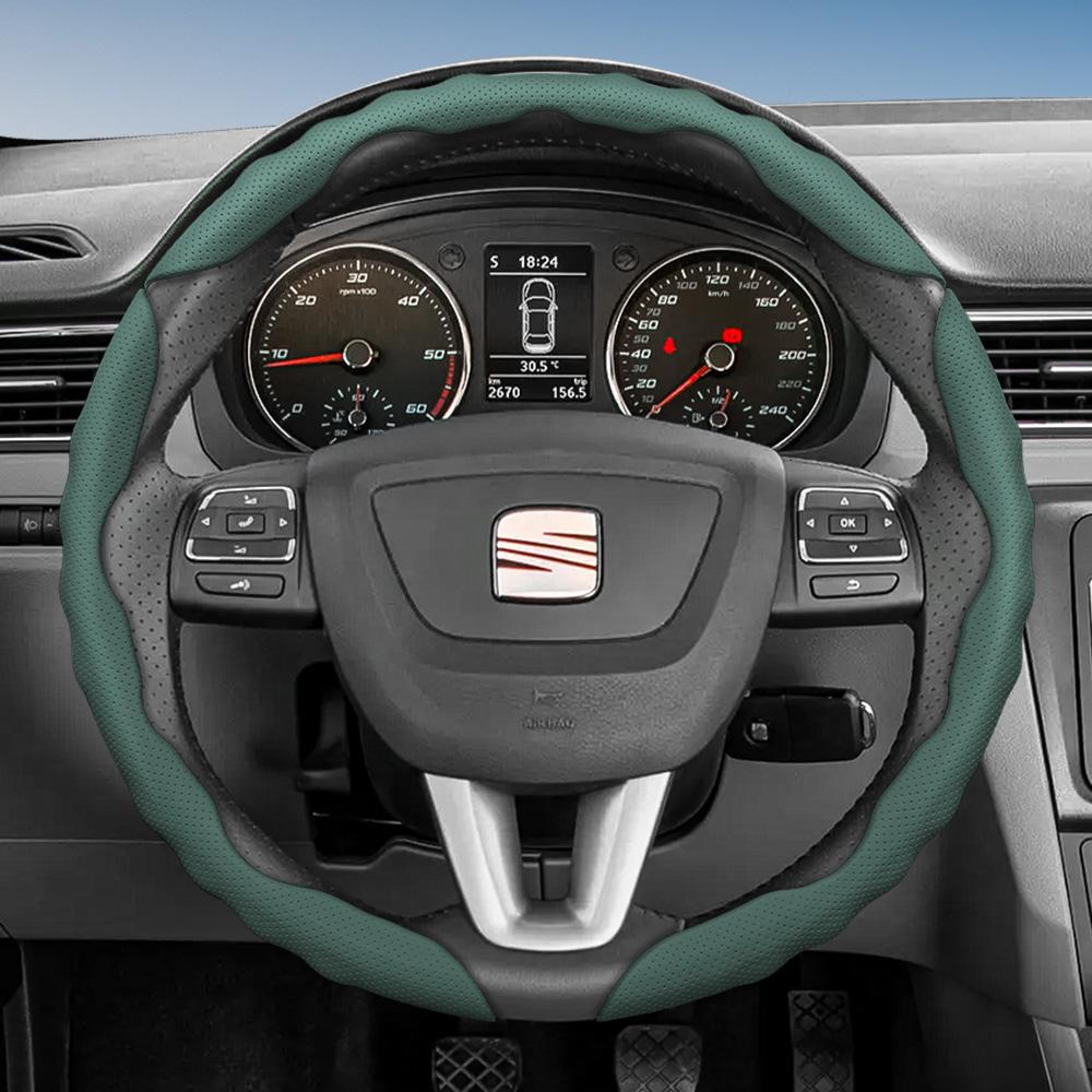 Suitable for Seat Steering Wheel Cover, Wave-Shaped Sporty Design, Breathable Leather, Segmented Anti-Slip Sweat-Absorbing Protective