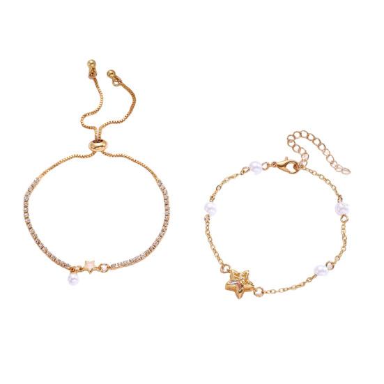 Earrings Necklace Star Shape Ear Studs with Imitation Pearl Detail Adjustable Chain Bracelet Dating Gatherings Jewelry Gift