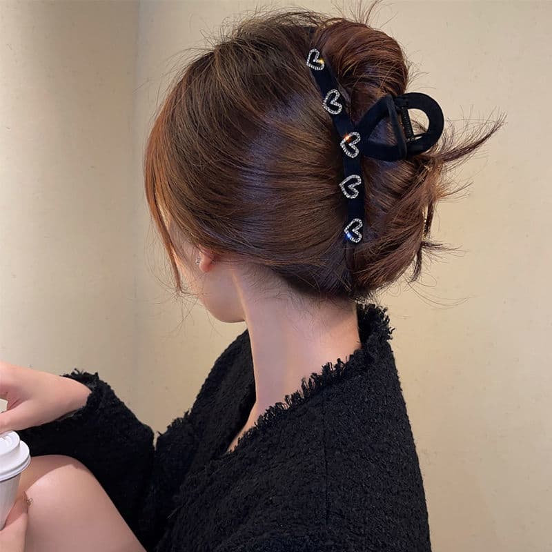 High-Grade Flocking Heart Shape Rhinestone Large Hair Clip Hair Accessories Clip Hairware