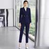 Navy Blue Shawl Collar Women's Slim Fit Business Suit Trousers for Spring and Autumn