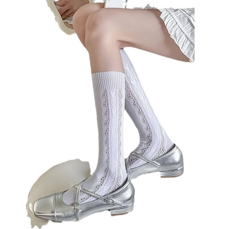 Women's Japanese-Style White Lace Mid-Calf Socks: Trendy, Simple, Slimming, and Perfect for Summer Outings