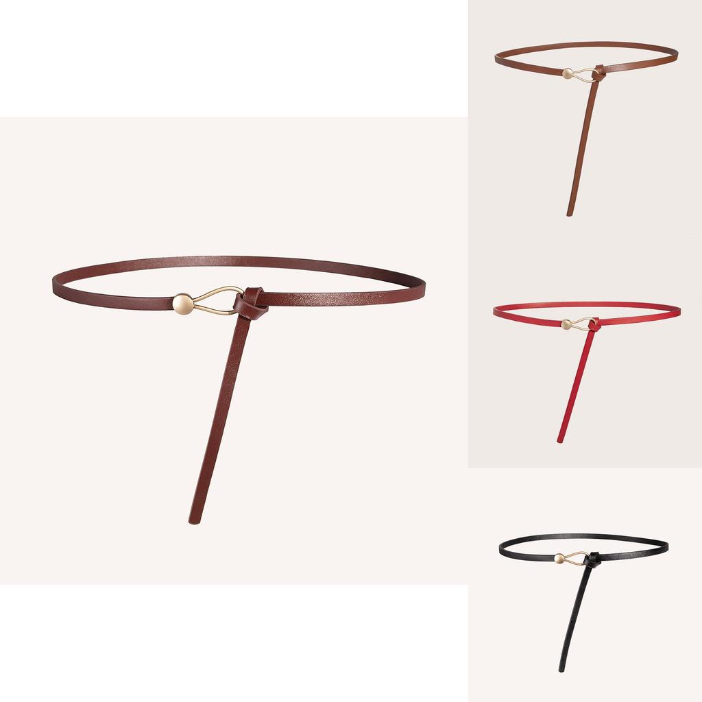 Pu Thin Waist Belt With Metal Buckle For Casual Dress And Retro Style