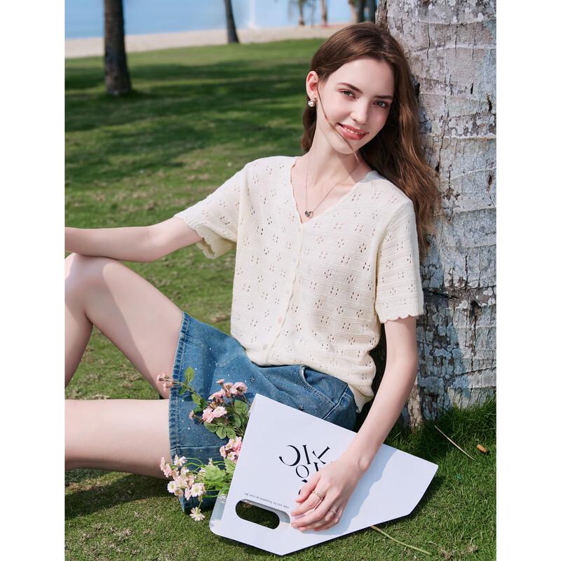 Betu Women's Sweet Hollow-Out Knit Short-Sleeve Top